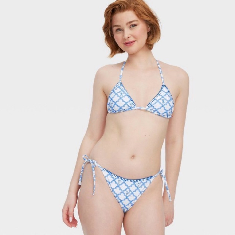 Roller Rabbit Blue and White Printed Triangle Bikini